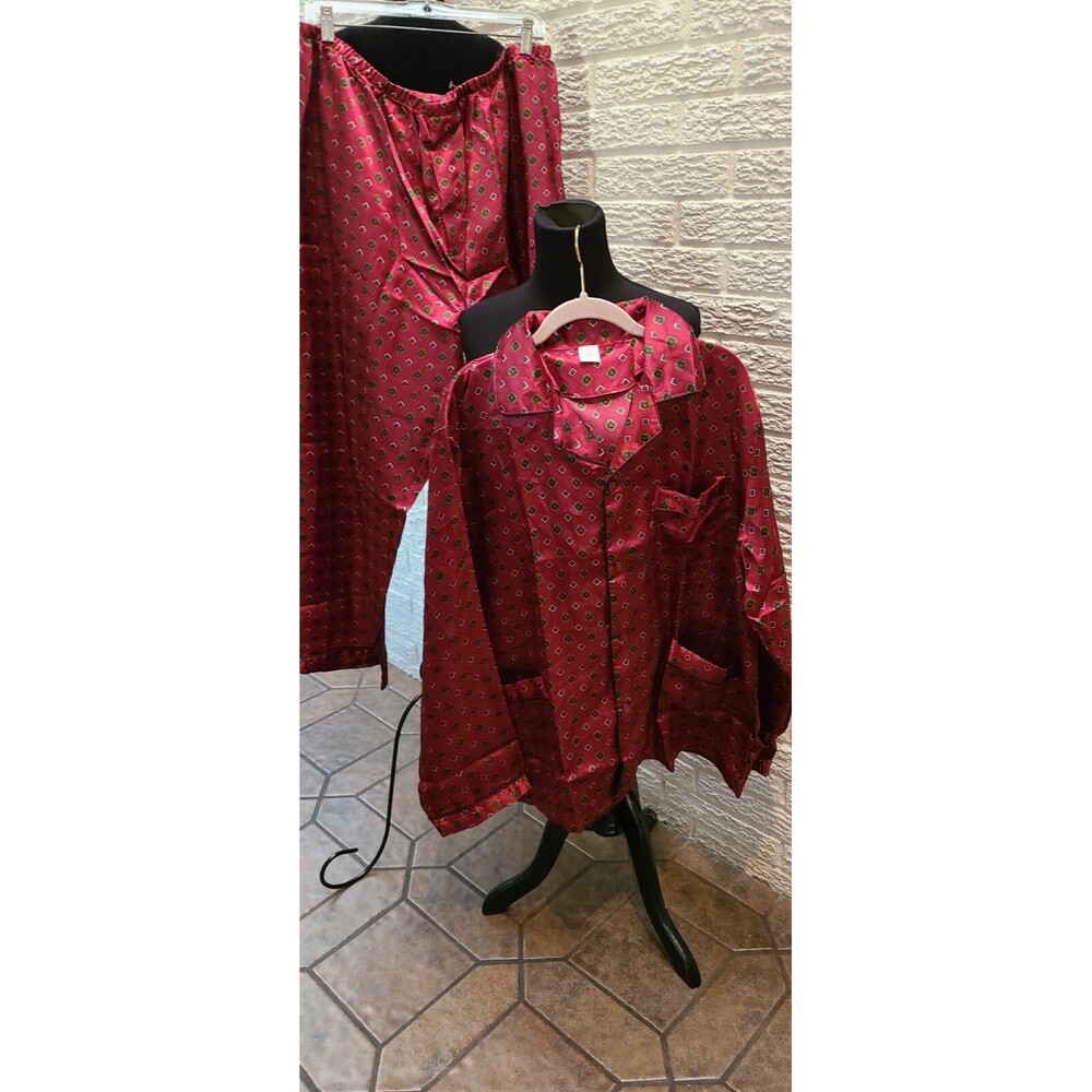 Mens Satin Long Sleeve PJ'S Pyjamas Red crests royal  S-2XL Plus size Sleep new